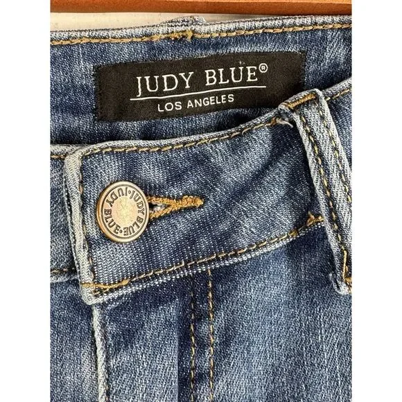 Judy Blue Lemon Patch Skinny Fit Jeans Womens Size 13/31 Blue Distressed Stretch - Picture 7 of 11